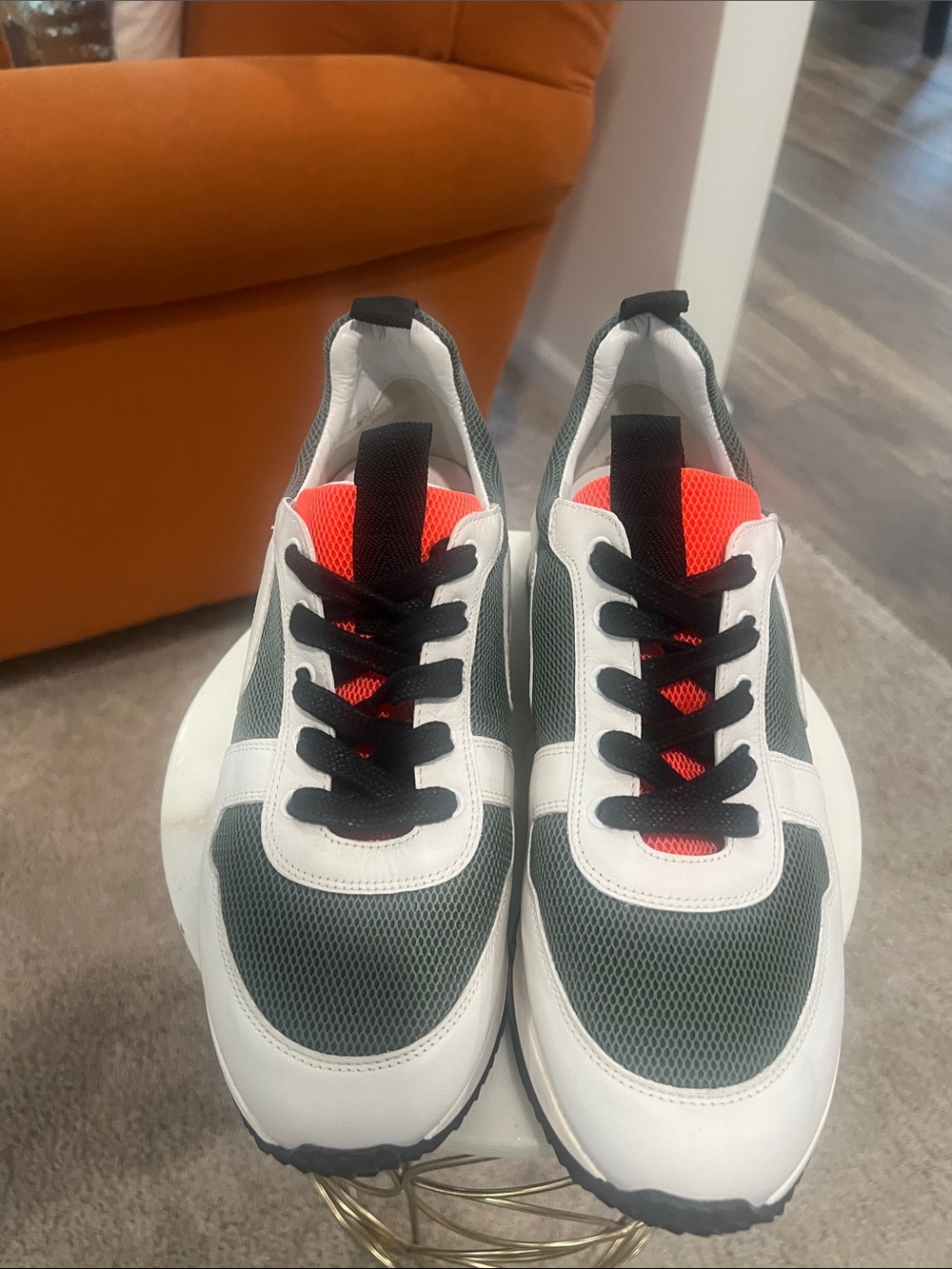 Pierre Hardy Green Mesh Sneakers with White & Red Accents